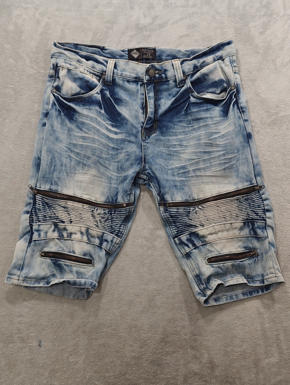 Light Blue Washed Men’s Denim Biker Shorts Size 34